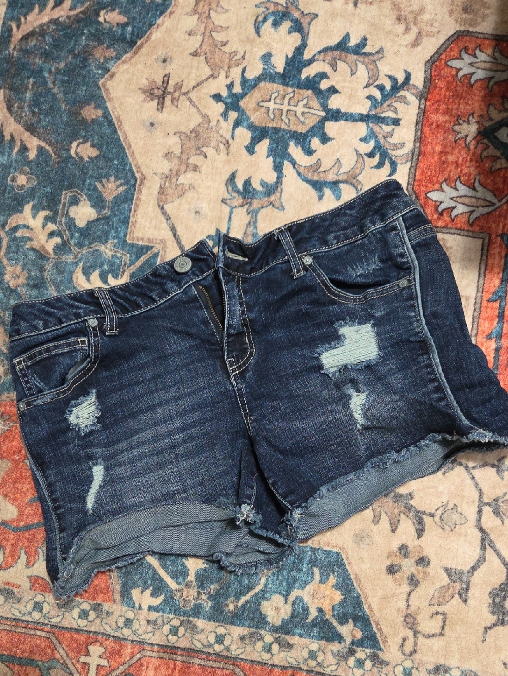 Dark Wash Distressed Denim Shorts By Maurice.